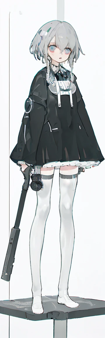 One Girl,alone,(Natural posture, whole body, Are standing, Natural posture, upright posture),
Gray Hair,長いGray Hair,White knee-length stockings,Without shoes,Futuristic black tights suit,Black maid outfit , victorian maid dress ,