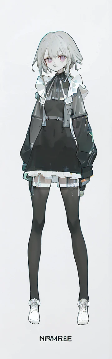 One Girl,alone,(Natural posture, whole body, Are standing, Natural posture, upright posture),
Gray Hair,長いGray Hair,White knee-length stockings,Without shoes,Futuristic black tights suit,Black maid outfit , victorian maid dress ,
