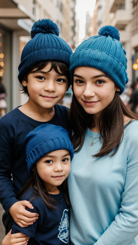 2 person, a & girl wearing a blue hat