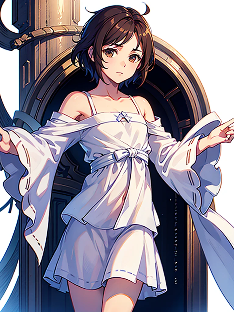 {{{visual novel sprite}}}, {{{white background}}}, 1male, short dark brown hair, brown eyes, cute, pretty, white Greek tunic, open robes, small penis,