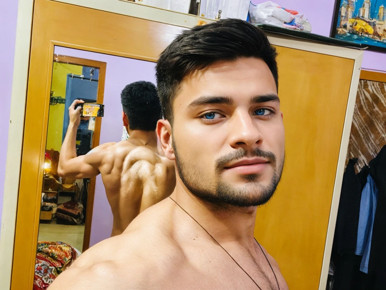 Make it more muscular and asthetic clear skin and attractive eyes and dont change the face even a little bit