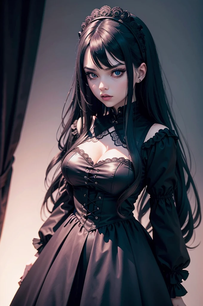 a close up of a woman with long hair and a choke, goth girl aesthetic, goth girl, gothic art, gothic horror vibes, gothic girl face, goth aesthetic, goth woman, gothic aesthetic, neo goth, gothic art style, gothic face, vampire portrait, dark goth queen, ominous gothic aesthetic, goth vibe, dark fantasy portrait, gothic girl, pale goth beauty