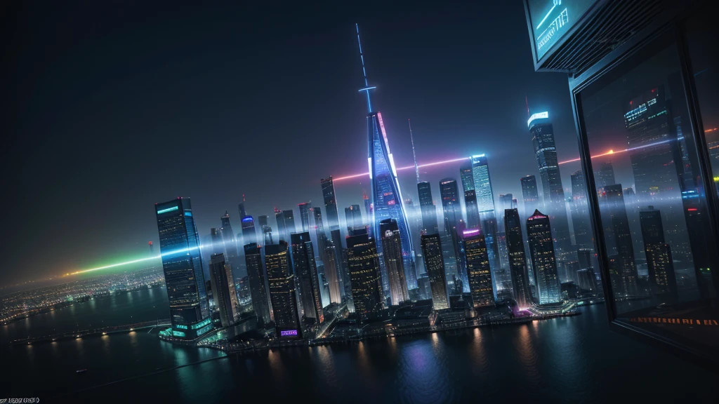 Photograph,Nexus Zone (Futuristic): A mysterious region where advanced technology reigns, full of neon skyscrapers, androids and anti-gravity vehicles