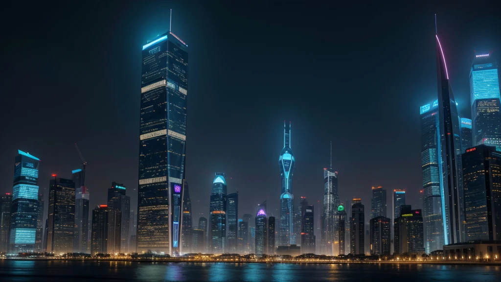 Photograph,Nexus Zone (Futuristic): A mysterious region where advanced technology reigns, full of neon skyscrapers, androids and anti-gravity vehicles