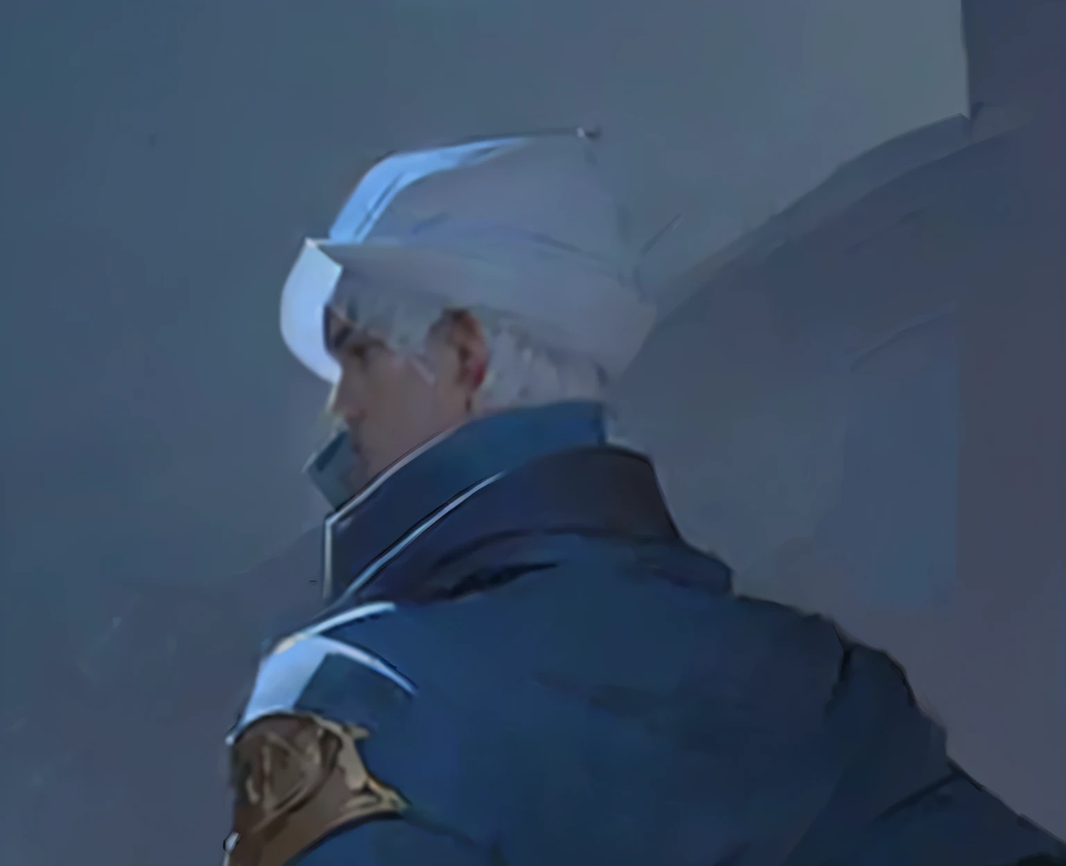 Close-up of a person wearing a blue jacket and white hat, Artgerm and Atey Ghailan, Mobis + Loish + Wallop, art of Wallop and greg rutkowski, Morel, Wallop and ross tran, Wallop and krenz cushart, Digital Concept Art, the style of Wallop