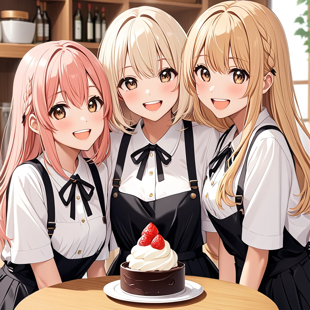 Three cute girls with cream-colored hair、smile
