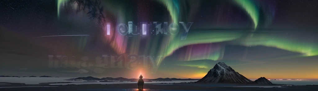A realistic digital painting of a serene, mountainous landscape with a vibrant, colorful sky filled with cosmic energy, glowing aurora borealis, and sparkling stars. In the foreground, there is a winding path leading towards the horizon, symbolizing a journey. The overall atmosphere is one of wonder, imagination, and a sense of the unknown, suitable for a presentation on the "My journey as an imaginary celebrity" theme. The style should be a blend of realism and dreamlike elements, created in the artistic style of renowned digital painters such as Greg Rutkowski, Kekai Kotaki, and Sparth
