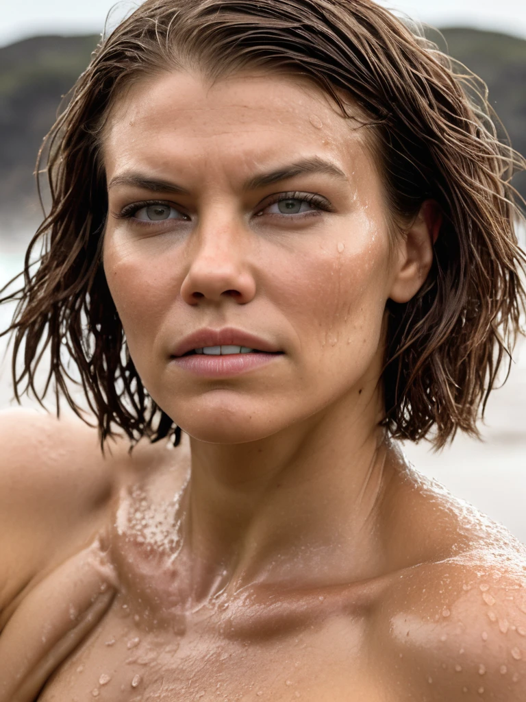  high quality  Erotic shot , ( lauren_cohan  ) celebrity erotic photograph , nude,  extremely long  hair ,tall figure ,  erotic photoshoot , fit muscular figure , exhausted look, rainy, wet, shiny sweaty skin, seductive expression , on beach, wet hair, dark atmosphere, erotic lighting , pinky    skin tone , erect nipples , celebrity, female,  woman, hollywood actress, , erotic angle  , fleshy muscular woman  , ( natural lights, depth of field, insanely detailed skin texture, hyper detailed features )