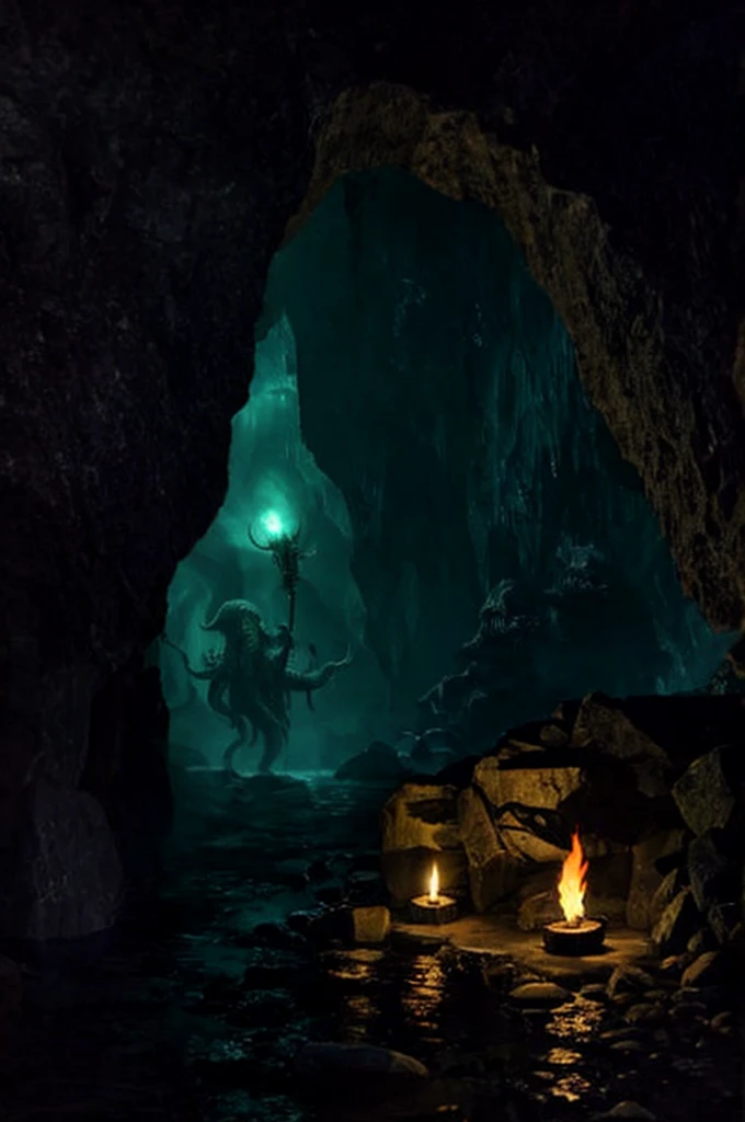 Cthulhu、darkness、cave、torches、Giant monster、fear