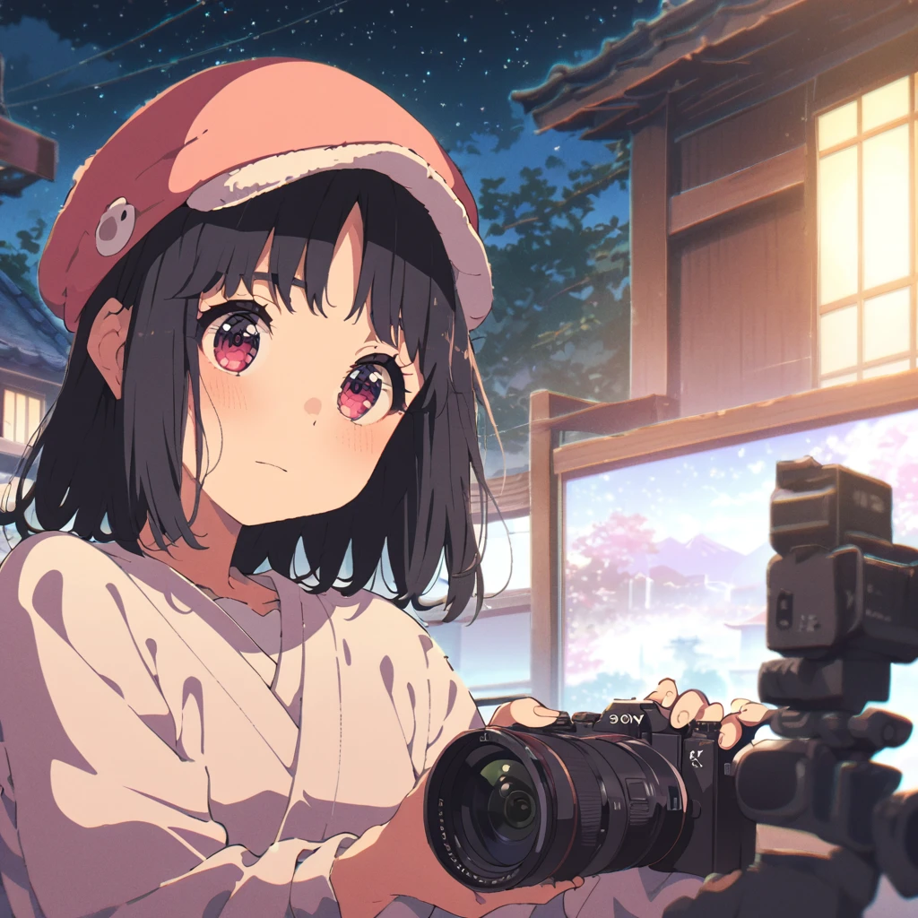 ((anime:1.4,illustration)),(masterpiece, top quality, best quality),(ultra-detailed, absolutely resolution),((16k, high res)), (((night sky spreading inside the hat)) ((cozy lofi illustration:1.4)), ((anime:1.4, illustration)),(masterpiece, top quality, best quality),(ultra-detailed, absolutely resolution),((16k, high res)) BREAK {lofi art, style of Laurie Greasley, style of Makoto Shinkai, anime aesthetic}, BREAK { (produces images with information than 40 million pixels with cinematic-like detailed textures shot on a Sony SLR).}