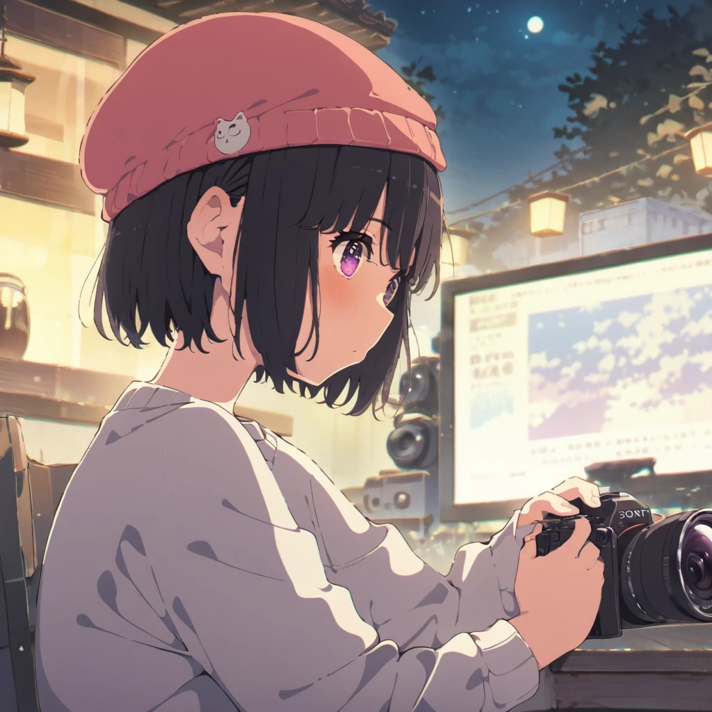 ((anime:1.4,illustration)),(masterpiece, top quality, best quality),(ultra-detailed, absolutely resolution),((16k, high res)), (((night sky spreading inside the hat)) ((cozy lofi illustration:1.4)), ((anime:1.4, illustration)),(masterpiece, top quality, best quality),(ultra-detailed, absolutely resolution),((16k, high res)) BREAK {lofi art, style of Laurie Greasley, style of Makoto Shinkai, anime aesthetic}, BREAK { (produces images with information than 40 million pixels with cinematic-like detailed textures shot on a Sony SLR).}