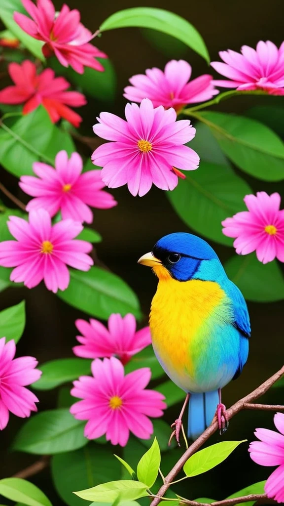 colorful bird perched on a branch of a tree with pink flowers, lindo e colorido, colorful birds, lindo colorido, colorful bird with a long, foto hd colorida, Muito colorido, altamente colorido, muito colorido, imagem colorida, Maravilhosamente colorido, vibrante e colorido, rico colorido, Natureza bela, EXTREMAMENTE COLORIDO, colorido e vibrante, vivid and colorful, lindas cores vibrantes