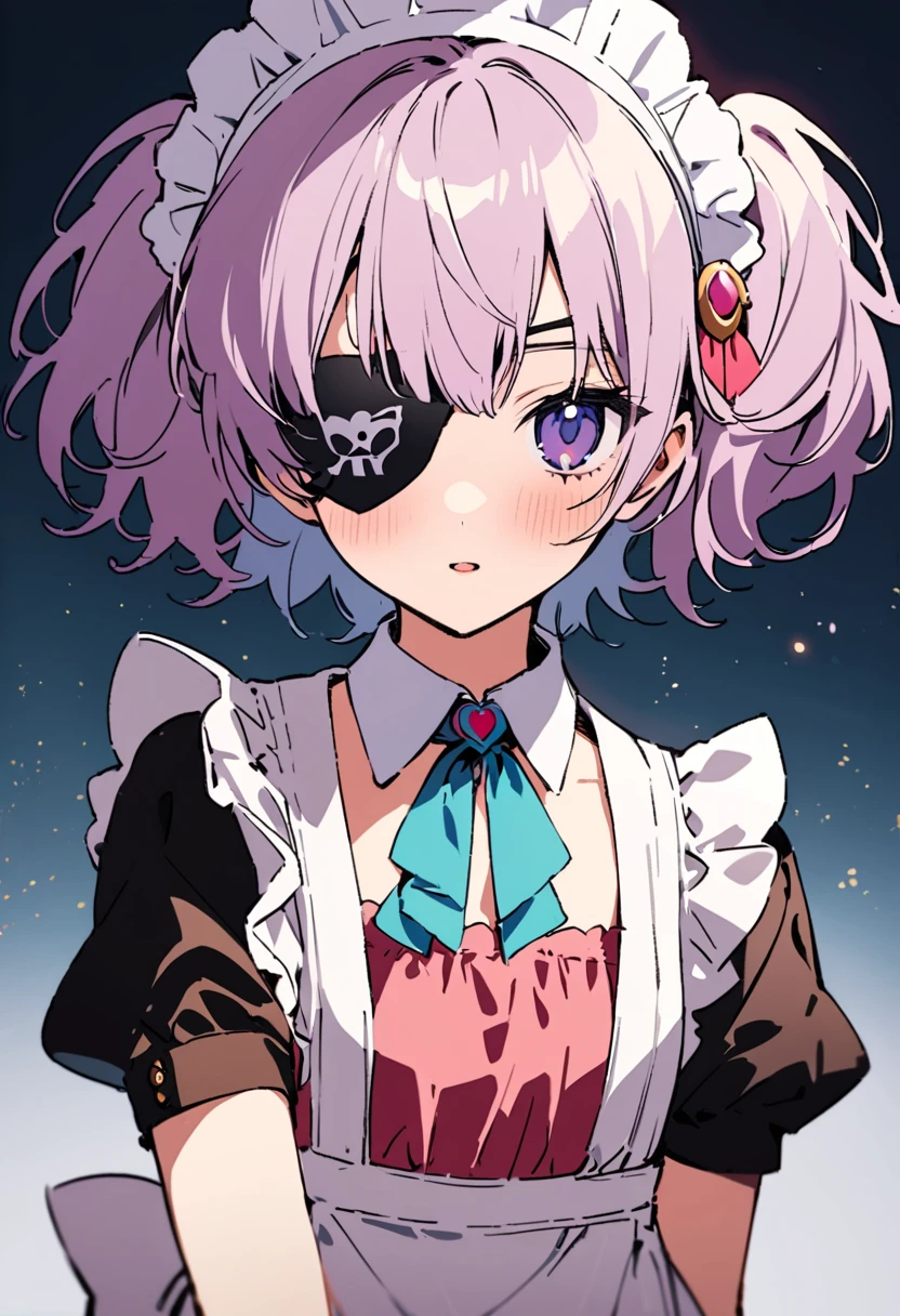 masterpiece, Highest quality, Illustration of the novel, High resolution, 18+ Adult content, Sensual, Intimate, Emotional, Passionate, romantic, sweet, Adorable, Innocent, Pure, Charmな, Charmな, Charm, mysterious, Charmな, Charmな, Immersive, Charmな, dream-like, Surreal, Imaginative, Whimsical, Artistic, Avant-garde, timeless, elegant, Sophisticated, chic, Sophisticated, personality, original, Charmな,((Maid clothes:1.3)),(( Pirate:1.3)),((Eye patch:1.3))、((Upper Body:1.3))