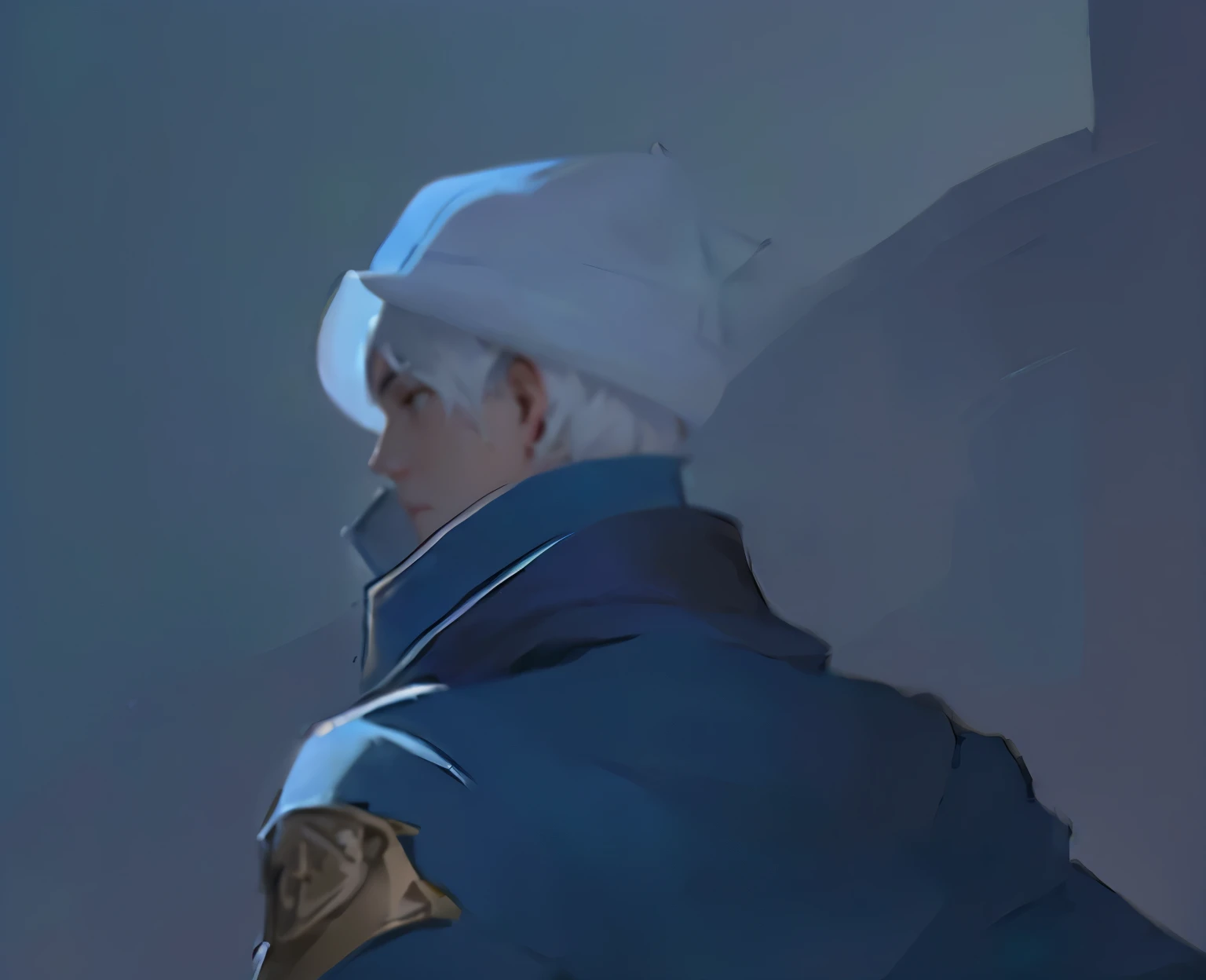 Close-up of a person wearing a blue jacket and white hat, Artgerm and Atey Ghailan, Mobis + Loish + Wallop, art of Wallop and greg rutkowski, Morel, Wallop and ross tran, Wallop and krenz cushart, Digital Concept Art, the style of Wallop