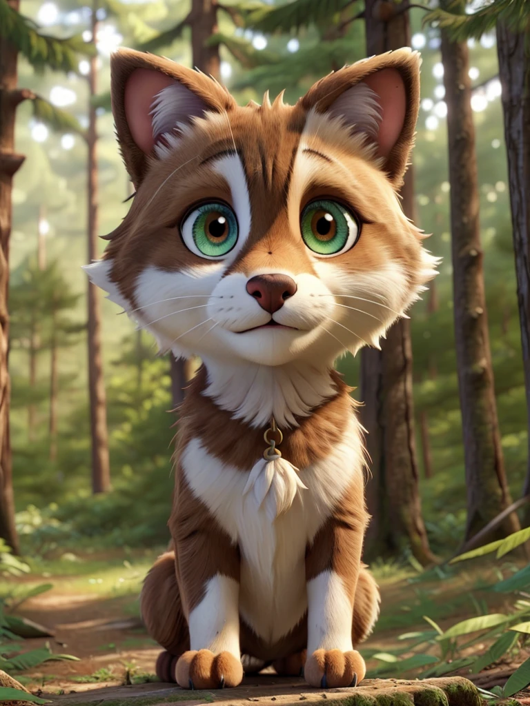high quality,furry, with heterochromia,In the woods