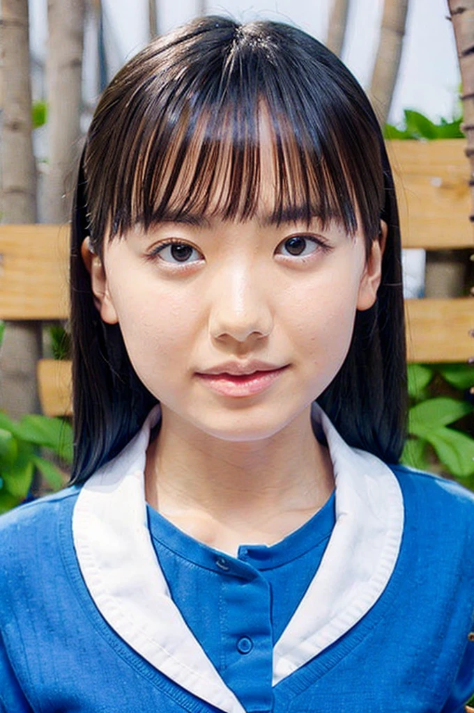 at school, Primary school students, upper body, big eyes, (arms behind back:1.1), make up:1.3