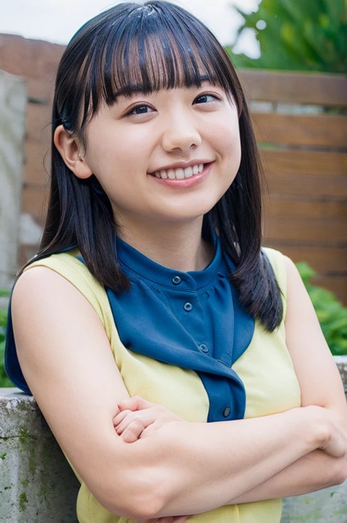 at school, Primary school students, upper body, big eyes, (arms behind back:1.1), make up:1.3