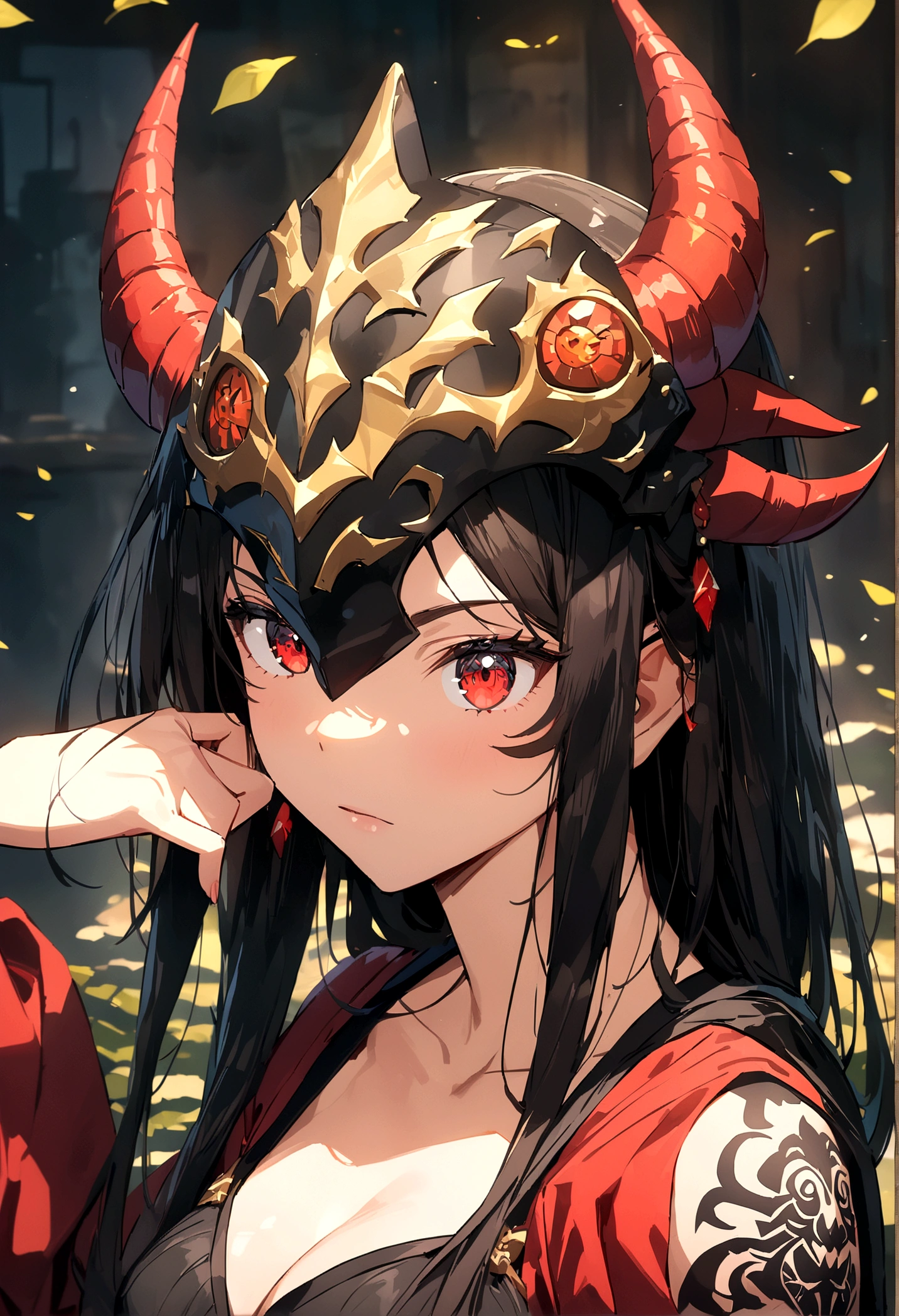 gorgeous lips, cinematic, (masterpiece), (best quality), (ultra-detailed), very aesthetic, illustration, perfect composition, intricate details, absurdres, detailed face, (anime, masterpiece, intricate:1.3), (best quality, hires textures, high detail:1.2), (4k),(incredibly detailed:1.4) (beautiful detailed face, beautiful detailed eyes) ,extreme details eyes anime girls original characters women red eyes inked girls tattoo cleavage katana weapon mural dragon Japan Japanese Art artwork drawing digital art sketches illustration portrait display Chun Lo warrior demon vertical hand on face anime mask clothes yakuza fantasy girl mobile wallpaper phone wallpaper