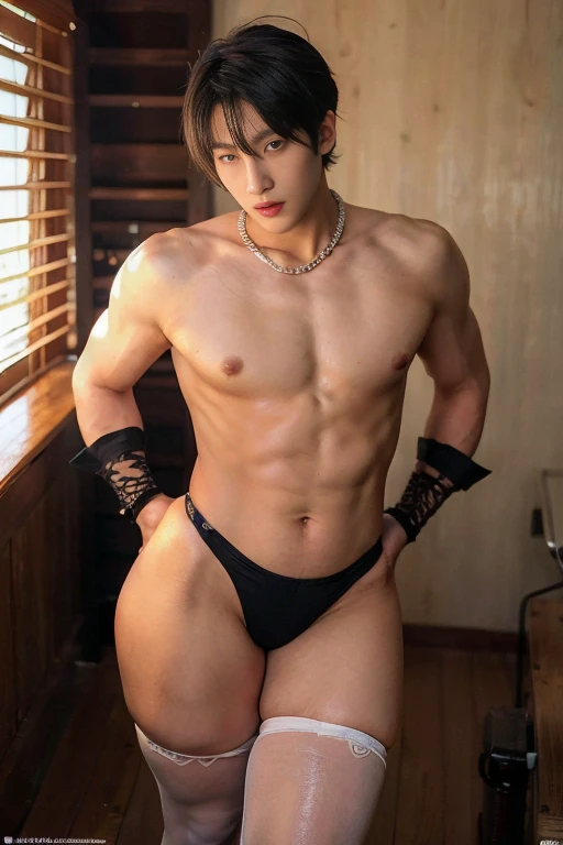 (masutepiece,High resolution,ultra - detailed:1.0),Perfect male body,Look at the camera,Delicate eyes and delicate face,extremely details CG,Unity 8k wallpaper,intricate-detail,solo person,Detailed face, (male生穿着破烂的连身), Best Quality, hands visible, short hair:1.5 , full length shot(fls) , big thighs , big hips , insane details, hyper details , photorealistic , only male , handsome korean boy , 16k resolution , ultra-high clarity , hyperrealism, uhd, bare thighs , sexy ,bare hips , ((epic reality , ultra realism , ultra photorealistic )), (((只有male性,只有male性 ,male性,male人,male,only boy , only male))) , (boy ,male) , ((everything tight)) ,((unrealistic wide hips , unrealistic wide pelvis,unrealistic phat hips)) , ((super tight garter stocking, skindentation)) , thick thigh , foot seen,(((Plump buttocks,Wide hip circumference,wide pelvis))) , nice pectoral