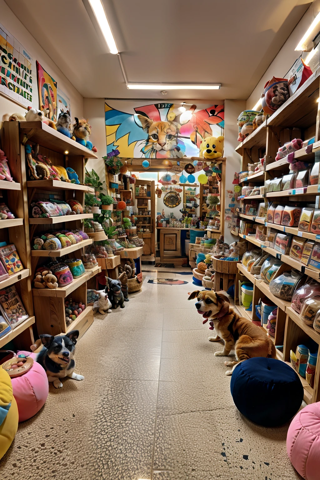 Pet shop, some cute pets, friendly environment, pet care, pet toys, pet food