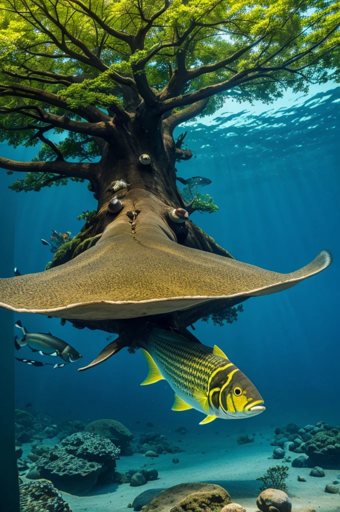 a fish with a huge tree on its back