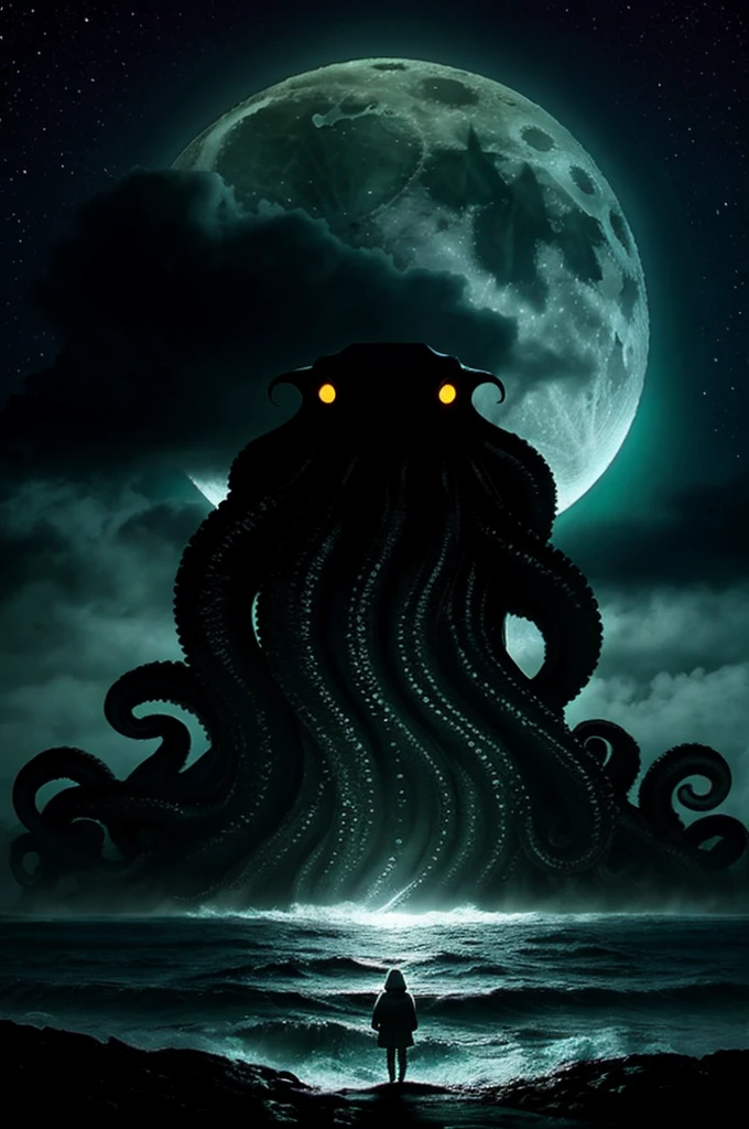 Cthulhu、darkness、Ocean、rain、fog、Giant monster、fear、unmanned、Tentacles、moon、Cloudy、universe