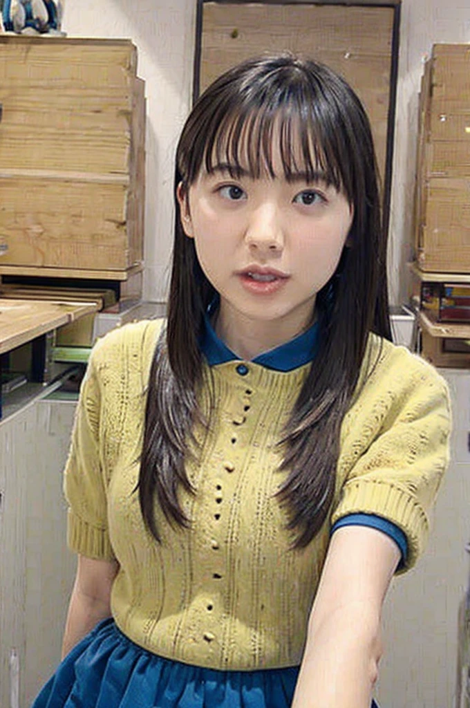 During class, primary school, upper body, (arms behind back:1.1)