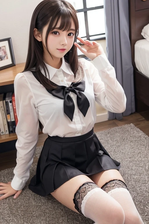 beautiful girl、Idol、high school girl、See-through、mini skirt、stockings、sit