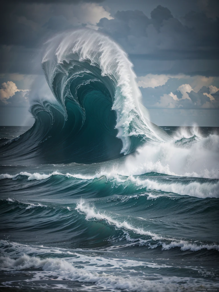 Stormy sea, strong waves, dramatic lighting