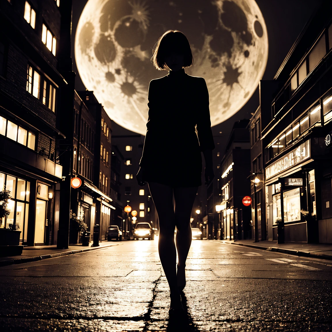 Silent streets late night City lights Steps echo heartbeat sync tight Whispered breeze feels alright Moon so bright guides my way Stars above night turns to day, Shadow, silhouette, dark background, fantastic