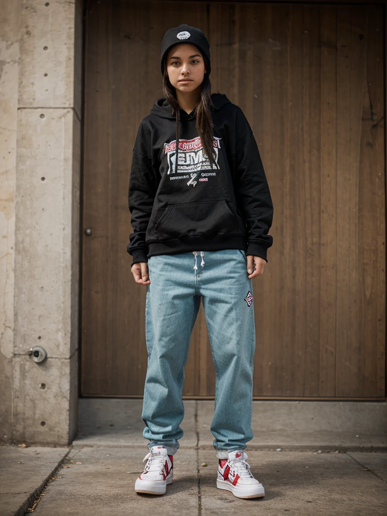 Skateboard pro girl action kickflip baggy clothes