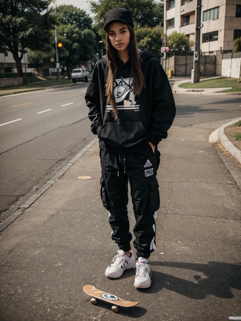 Skateboard pro girl action kickflip baggy clothes