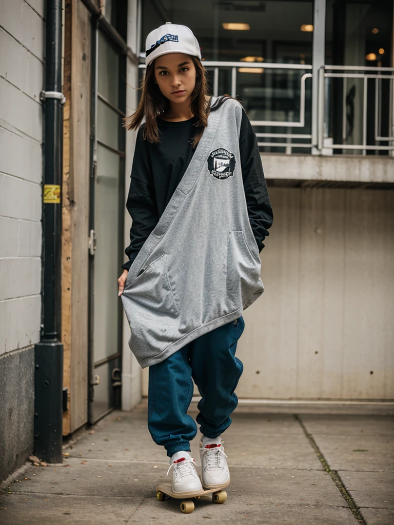 Skateboard pro girl action kickflip baggy clothes