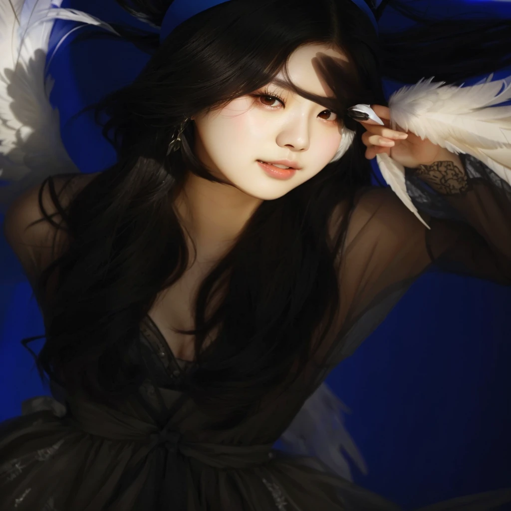 arafed woman with white feathers and a feathered headpiece, young wan angel, beautiful angel, of an beautiful angel girl, seseon yoon, of beautiful angel, heonhwa choe, angelic, jiyun chae, beautiful female angel, angelic face, kim hyun joo, song hye - kyo, hwang se - on, jung gi kim, wonyoung ive, wonyoung izone, wonyoung kpop