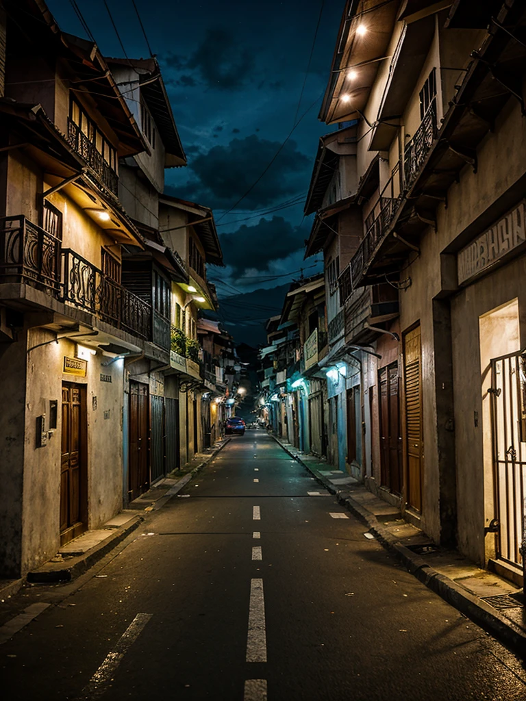 Street in Philippines, peaceful, dramatic lighting