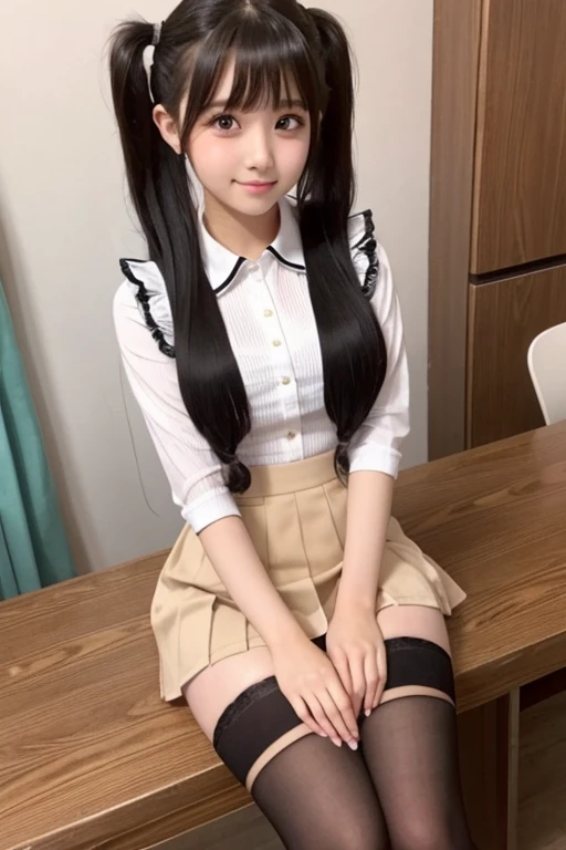 beautiful girl､Idol､high school girl､Twin tails､See-through､mini skirt､stockings､sit