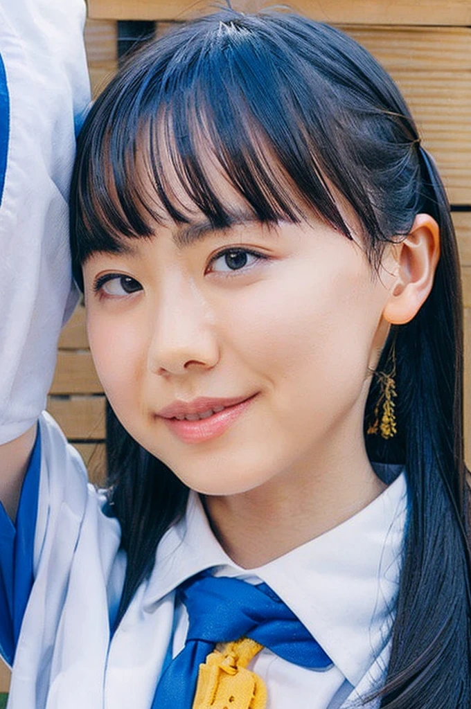 During class, primary school, upper body, (arms behind head:1.1)