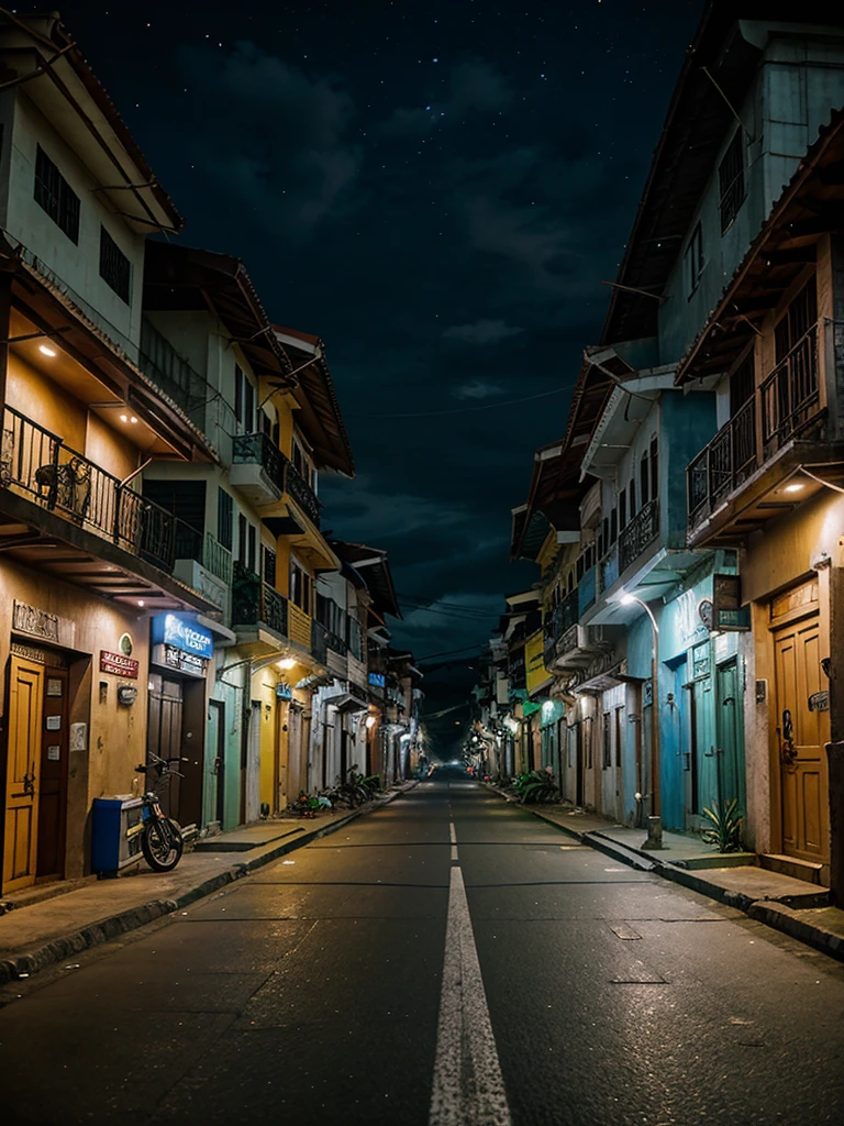 Street in Philippines, neighborhood, peaceful, dramatic lighting