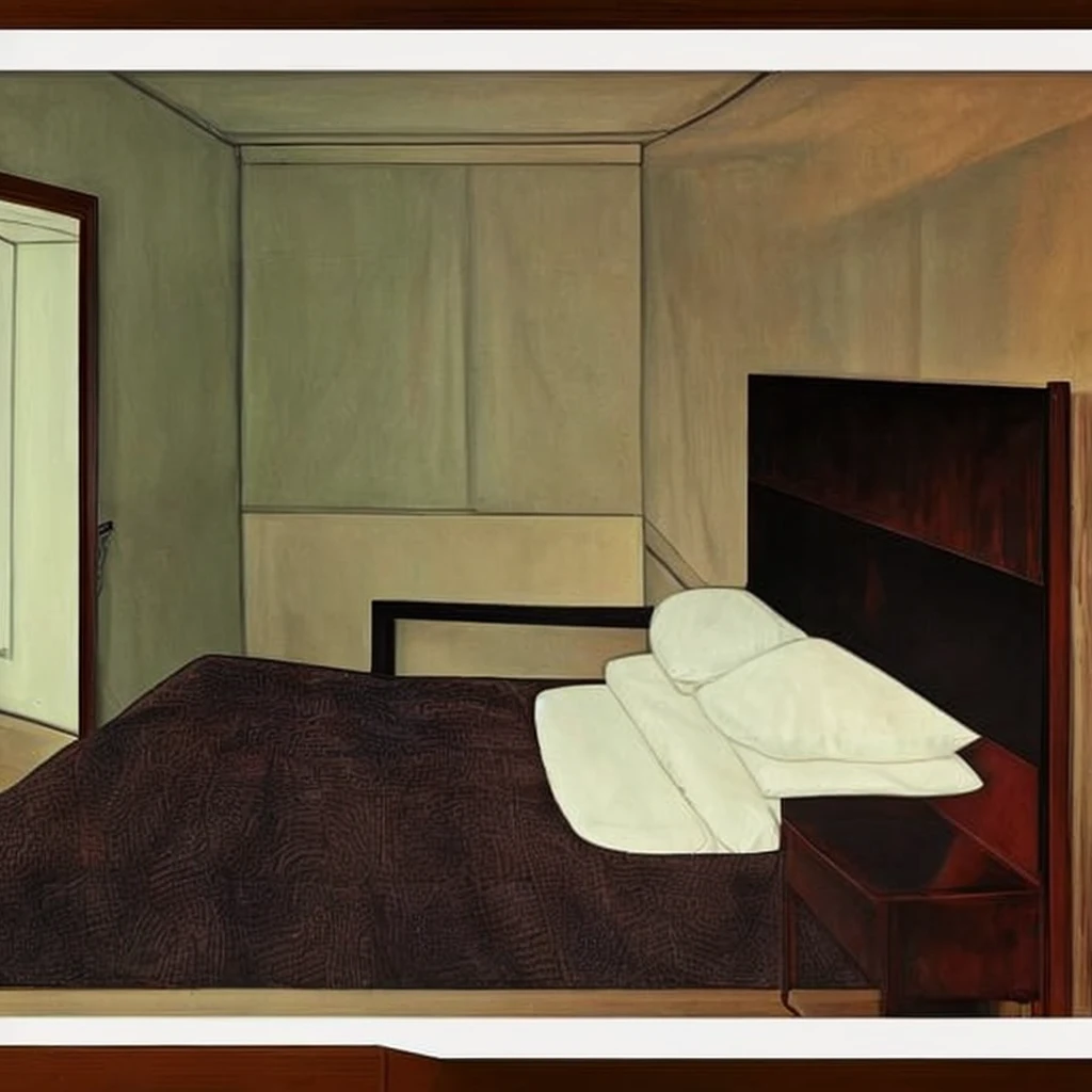 a bed and a mirror