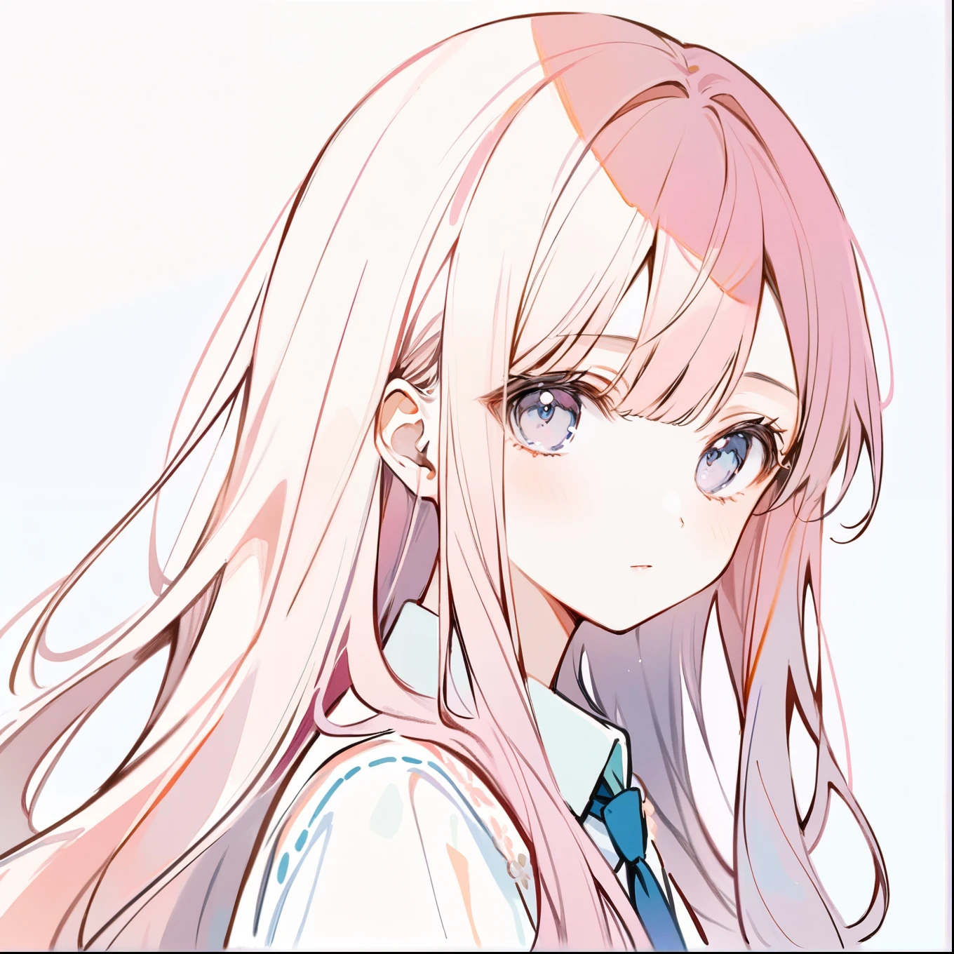 One girl, Long Hair, pastel colour, Portraiture, Medium chest, Line art, Simple Background, (watercolor:0.5)