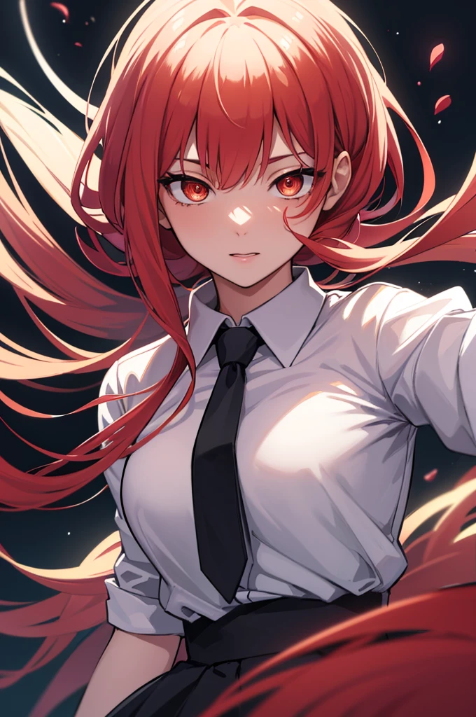 masterpiece, best quality, (extremely detailed CG unity 8k wallpaper, masterpiece, best quality, ultra-detailed, best shadow), (detailed background), (beautiful detailed face, beautiful detailed eyes), High contrast, (best illumination, an extremely delicate and beautiful),1girl,((colourful paint splashes on transparent background, dulux,)), ((caustic)), dynamic angle,beautiful detailed glow,full body, blood splash on face. close up of a woman, anime girl with red hair and a white shirt and tie, a character portrait by Yang J, pixiv, shin hanga, portrait of an anime girl, female anime character, portrait anime girl, portrait of asuka langley soryu, beautiful anime portrait, detailed portrait of anime girl, anime character, realistic anime artstyle, anime girl portrait, anime character portrait, bangs