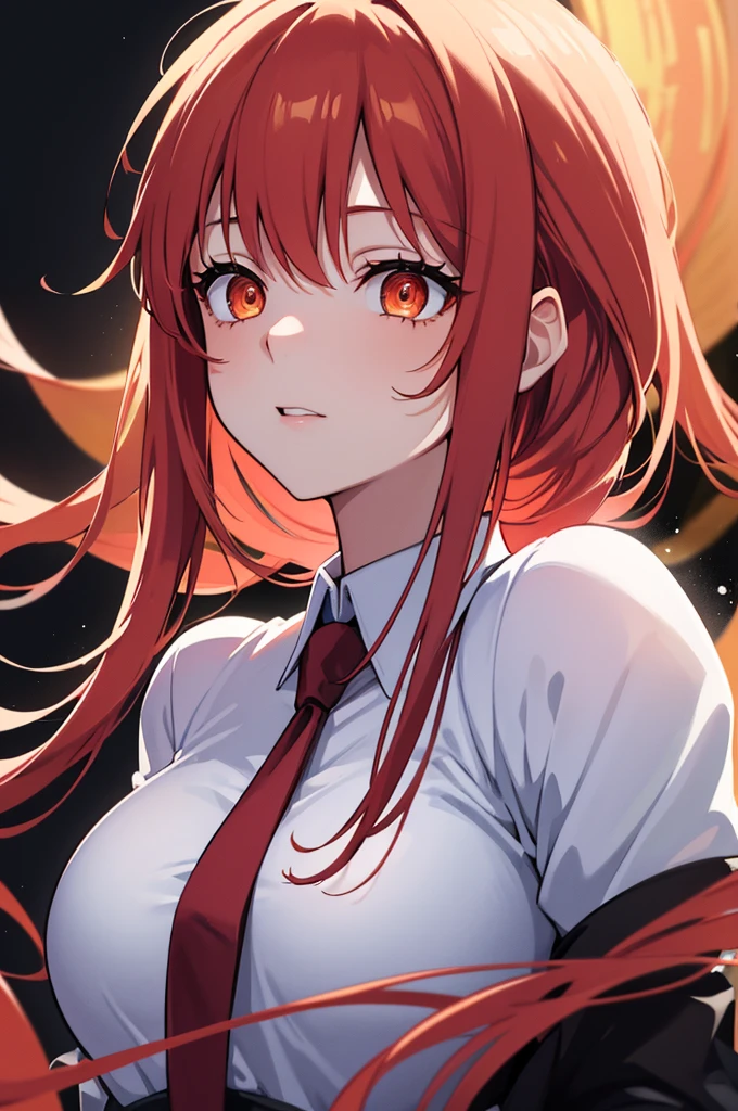 masterpiece, best quality, (extremely detailed CG unity 8k wallpaper, masterpiece, best quality, ultra-detailed, best shadow), (detailed background), (beautiful detailed face, beautiful detailed eyes), High contrast, (best illumination, an extremely delicate and beautiful),1girl,((colourful paint splashes on transparent background, dulux,)), ((caustic)), dynamic angle,beautiful detailed glow,full body, blood splash on face. close up of a woman, anime girl with red hair and a white shirt and tie, a character portrait by Yang J, pixiv, shin hanga, portrait of an anime girl, female anime character, portrait anime girl, portrait of asuka langley soryu, beautiful anime portrait, detailed portrait of anime girl, anime character, realistic anime artstyle, anime girl portrait, anime character portrait, bangs