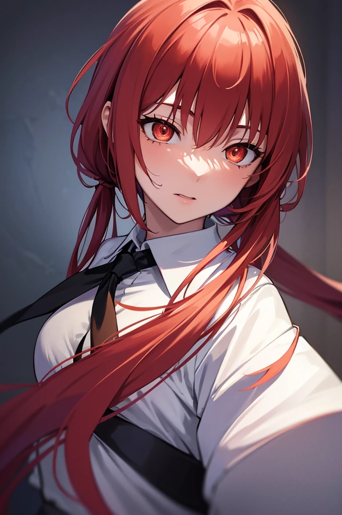 masterpiece, best quality, (extremely detailed CG unity 8k wallpaper, masterpiece, best quality, ultra-detailed, best shadow), (detailed background), (beautiful detailed face, beautiful detailed eyes), High contrast, (best illumination, an extremely delicate and beautiful),1girl,((colourful paint splashes on transparent background, dulux,)), ((caustic)), dynamic angle,beautiful detailed glow,full body, blood splash on face. close up of a woman, anime girl with red hair and a white shirt and tie, a character portrait by Yang J, pixiv, shin hanga, portrait of an anime girl, female anime character, portrait anime girl, portrait of asuka langley soryu, beautiful anime portrait, detailed portrait of anime girl, anime character, realistic anime artstyle, anime girl portrait, anime character portrait, bangs