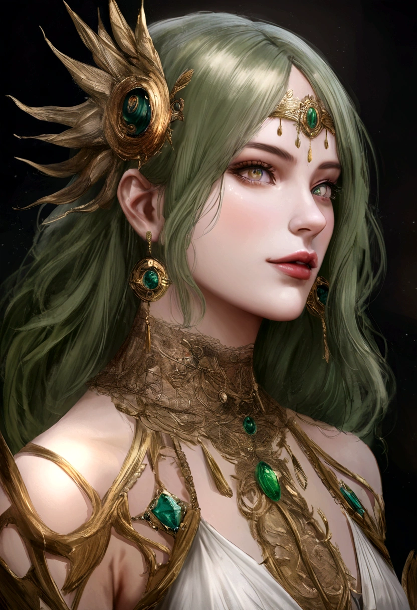 realistic woman, yeux vert, 1m75, souriante, trait expressif
