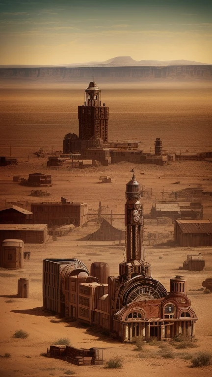 City on the plains in wild west style. steampunk