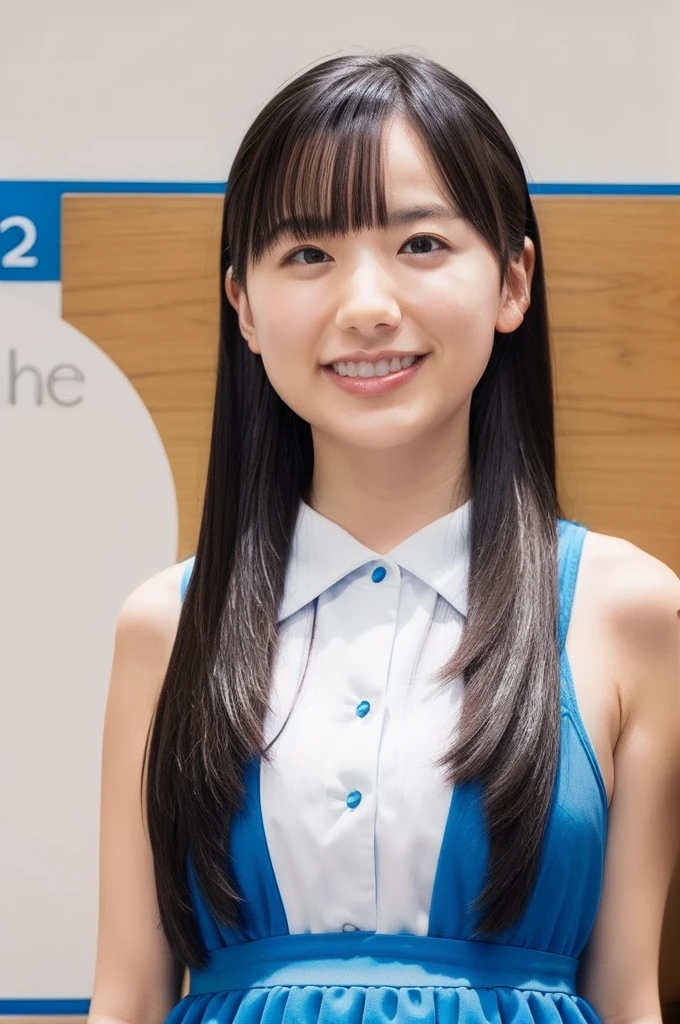Blue Dress, upper body, (arms behind head:1.1)
