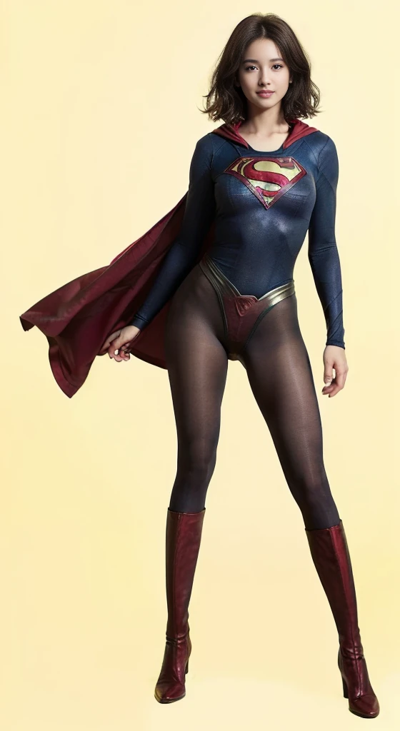 No background、(((Beautiful legs in black tights.)))、(((Legally express the beauty of your smile)))、((((Make the most of your original images)))、(((体にぴったりフィットするSupergirl Costume)))、(((Supergirl Costume)))、(((Beautiful Short Hair)))、(((She is winking cutely.)))、(((Please wear black tights....、Wear red boots)))、((Best image quality、8k))、((Highest quality、8k、masterpiece:1.3))、(((Preserve background )))、Sharp focus:1.2、Beautiful woman with perfect figure:1.4、Slim Abs:1.2、Wet body:1.5、Highly detailed face and skin texture、8k