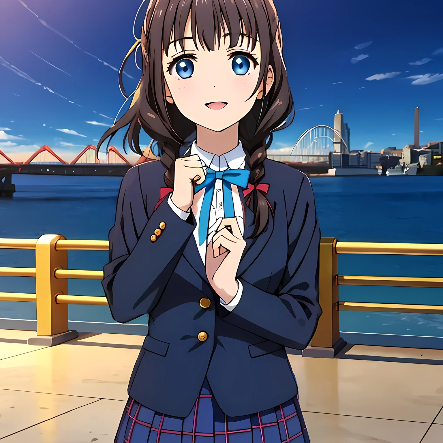 In the background, there are lots of pink sailor suits and checked skirts on display.