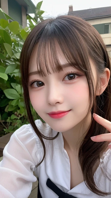 Tabletop, Highest quality, shape, Very detailed, finely, High resolution, 8k wallpaper, 完璧なダイナミックな構shape, Beautiful and exquisite,ランダムなcute髪,,Natural color lip, Bold sexy pose,smile、20-year-old girl、cute、Looking into the camera,Always blur the background,Perfect and beautiful face,Slim face and figure,Big eyes、Putting on gal makeup,Small face,Shooting from below、Blurred Background,Elegant feminine face、smile、Actual Photos、Adult ta Fashion