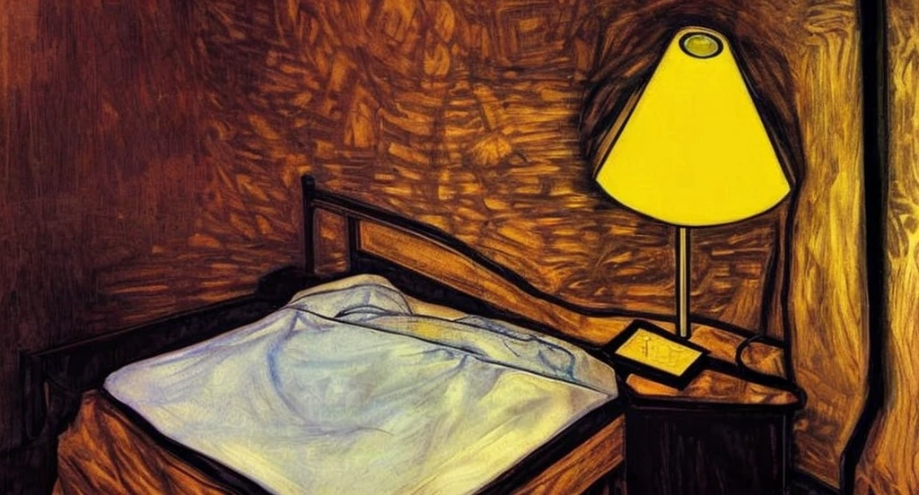 bed and a lamp